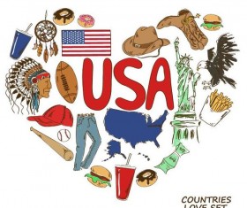 Usa country elements with heart shape vector