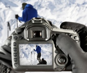 Use the camera to take a picture Stock Photo