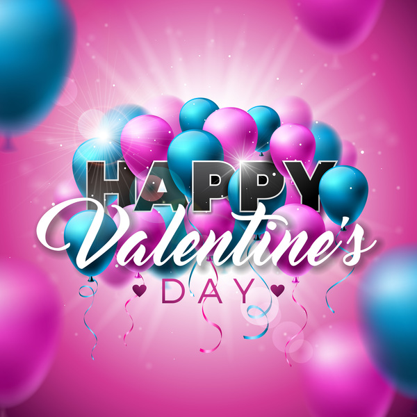 Valentine card with colored balloons vector
