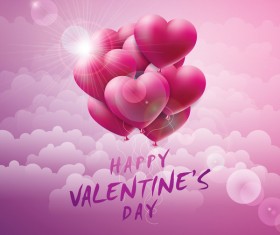 Valentine card with heart balloon and cloud vector