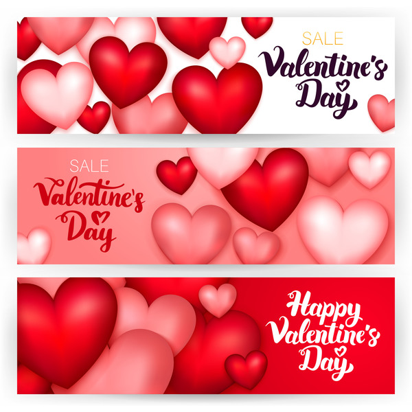 Valentine day sale banner with heart shapes vector