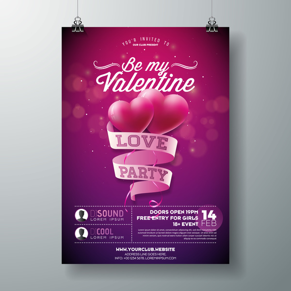 Valentine flyer and brochure cover template vectors set 01