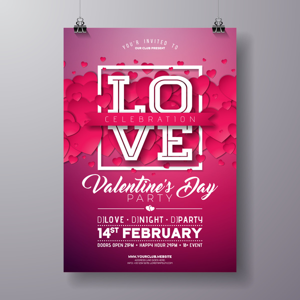 Valentine flyer and brochure cover template vectors set 12