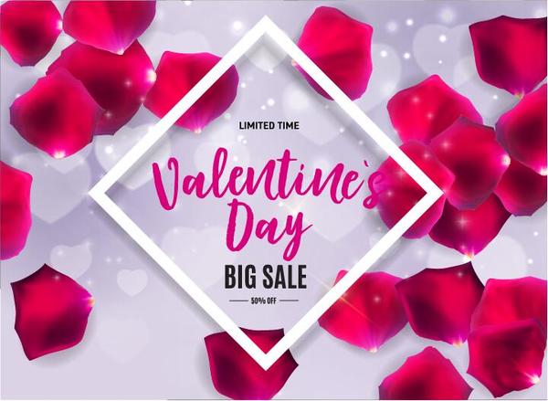 Valentine sale with petal background vector