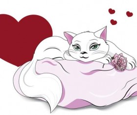 Valentines white cat vector