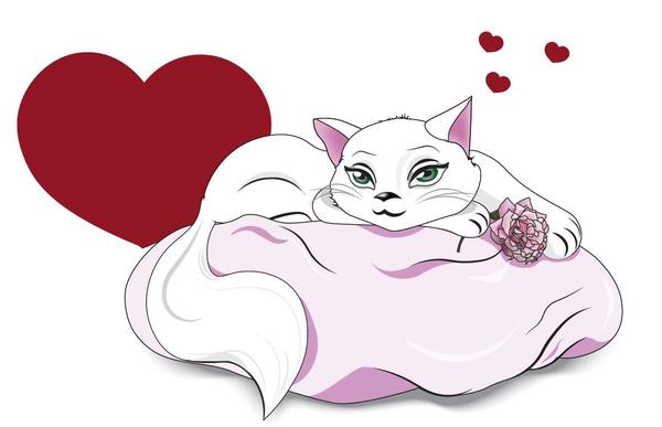 Valentines white cat vector