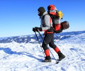 Winter backpackers Stock Photo
