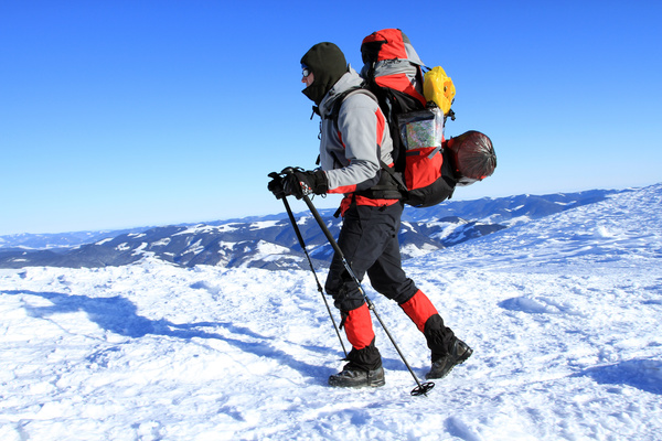 Winter backpackers Stock Photo