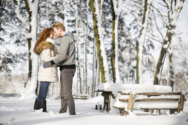 Winter outdoor intimate couple Stock Photo 01