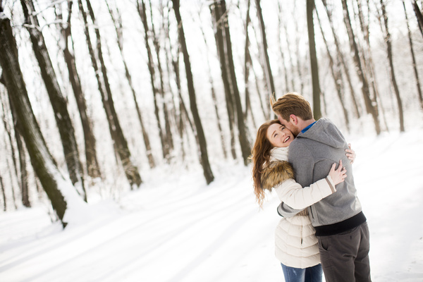 Winter outdoor intimate couple Stock Photo 03