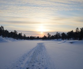 Winter sunrise snow scene Stock Photo