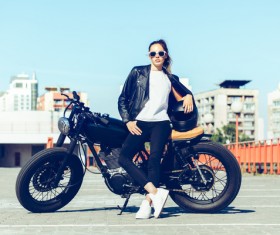Woman and motorcycle Stock Photo 03