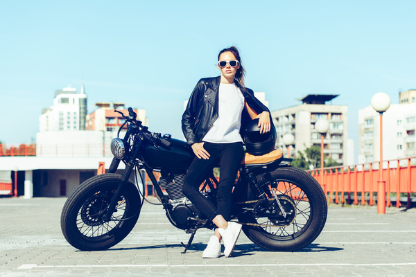 Woman and motorcycle Stock Photo 03