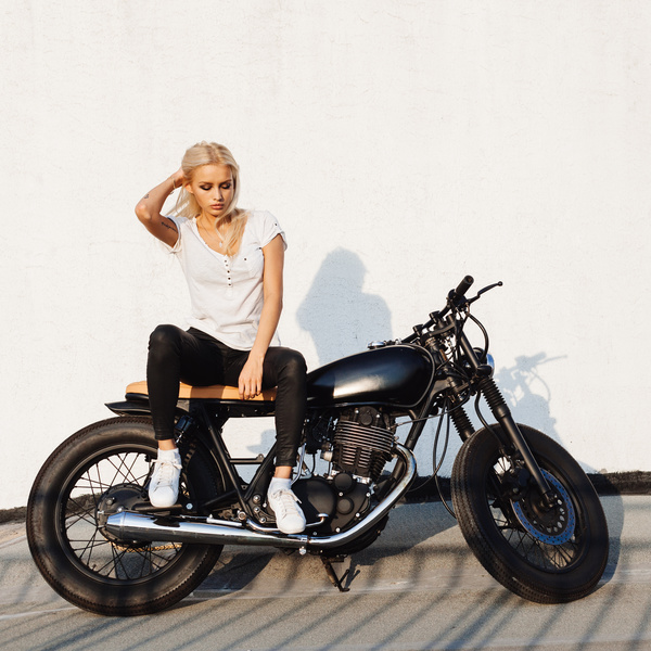 Woman and motorcycle Stock Photo 04