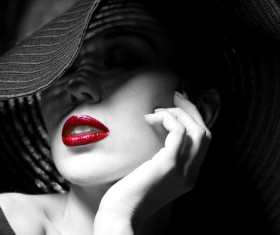 Woman with a black hat Stock Photo