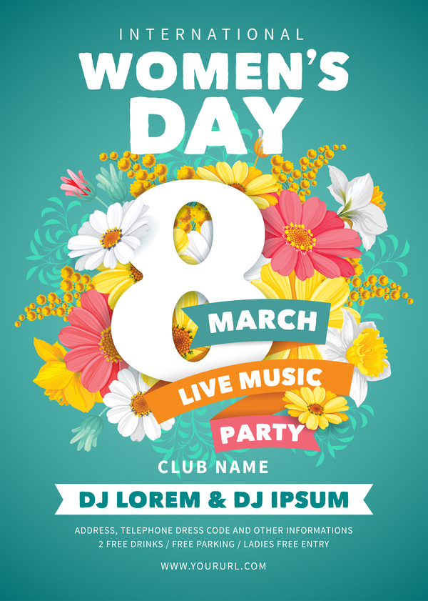 Womens day party flyer template vector material 01