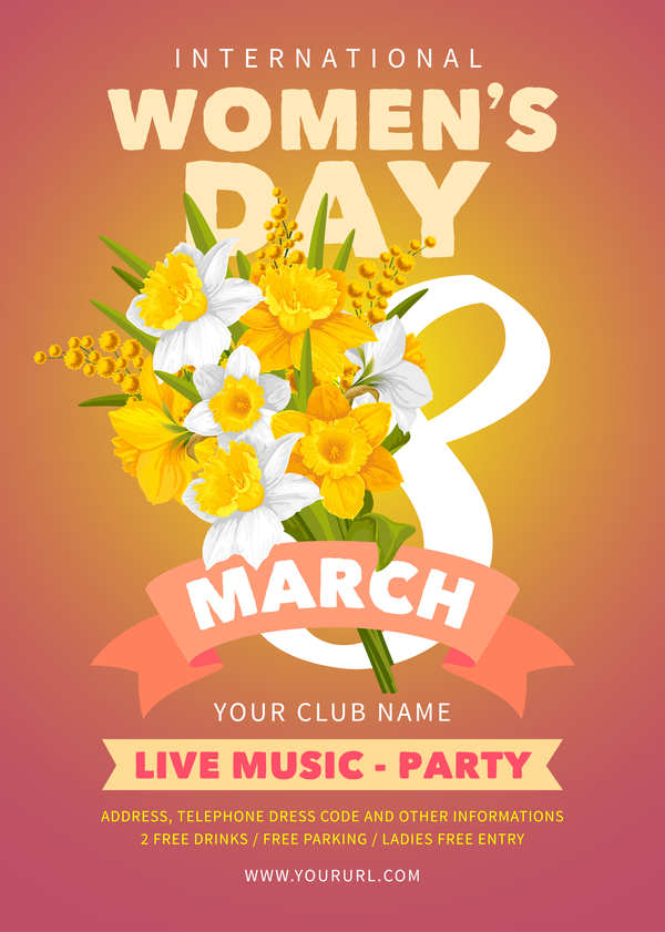 Womens day party flyer template vector material 03