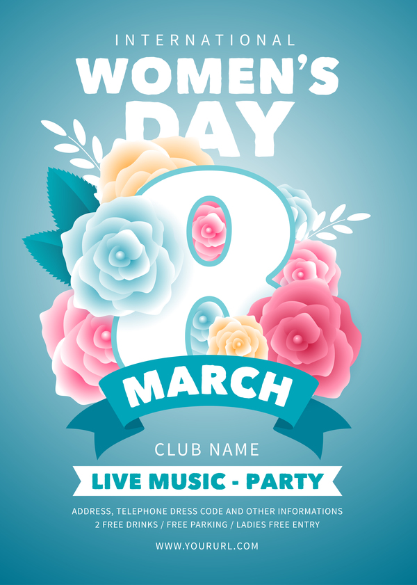 Womens day party flyer template vector material 06