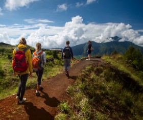 Young men and women hikers Stock Photo 02
