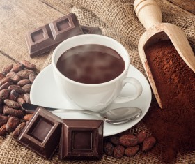 hot chocolate drink and cocoa powder Stock Photo