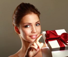 open gift box woman Stock Photo