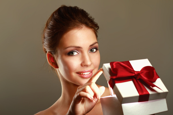open gift box woman Stock Photo