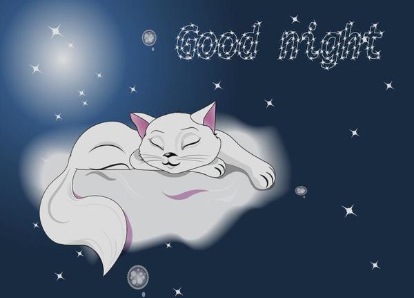 white sleeping cat on a cloud vector