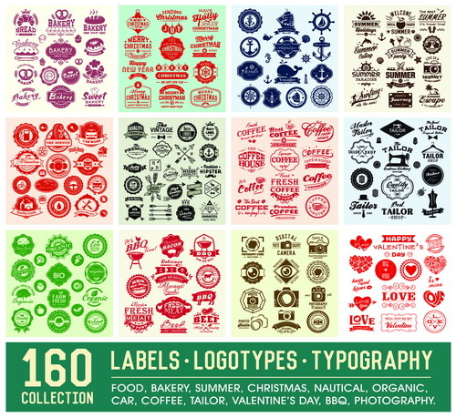 160 Kind summer labels with logotypes vector