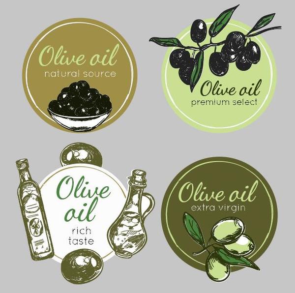 4 Cricles olive oil badge vector