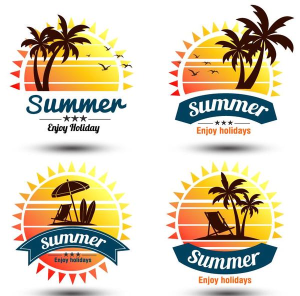 4 Kind palm tree with summer labels vector