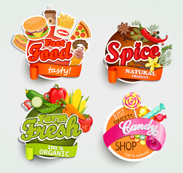 4 food labels vector