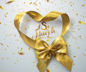 8 march card with golden ribbon bows vector