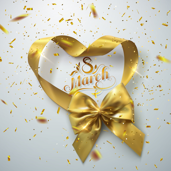 8 march card with golden ribbon bows vector
