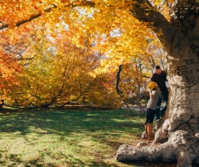 Autumn outdoors happy couple Stock Photo