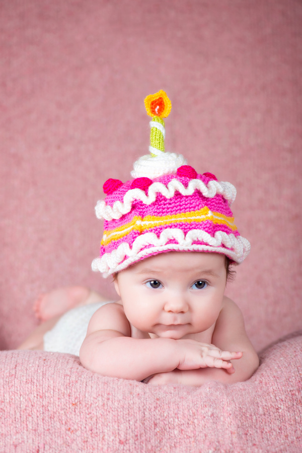 Baby wearing a knit cap Stock Photo 02