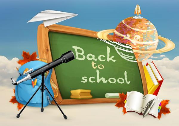 Back to school background with green chalkboard vector 01