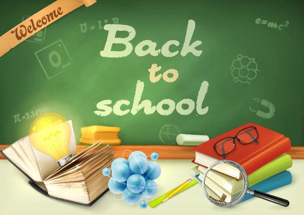 Back to school background with green chalkboard vector 05