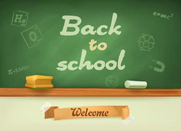 Back to school background with green chalkboard vector 07