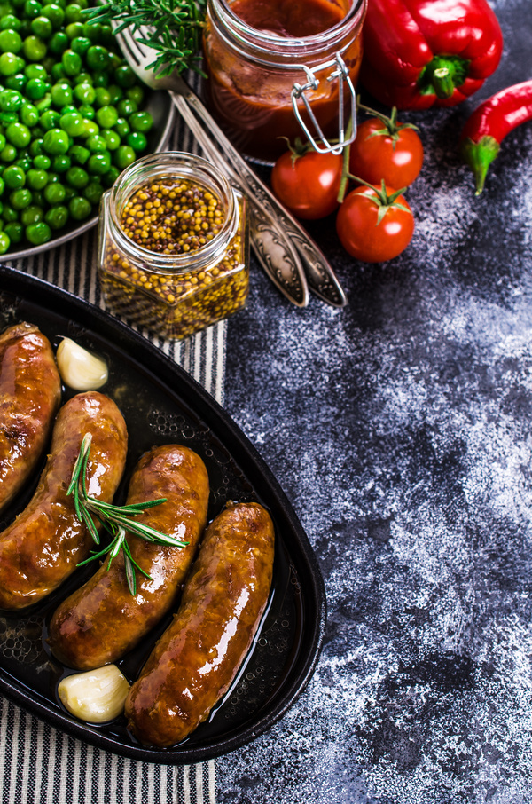 Baked meat sausages Stock Photo 02
