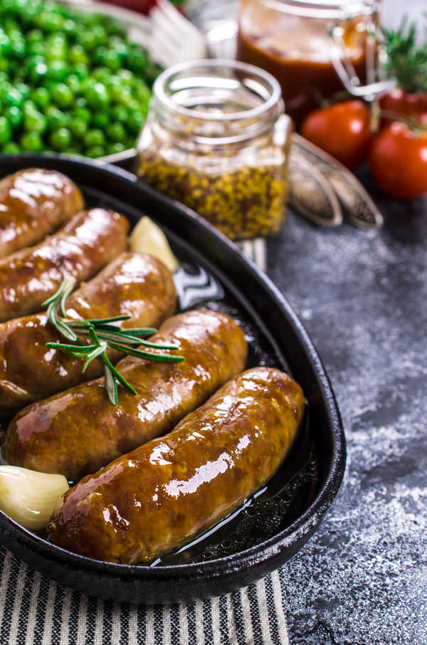 Baked meat sausages Stock Photo 04