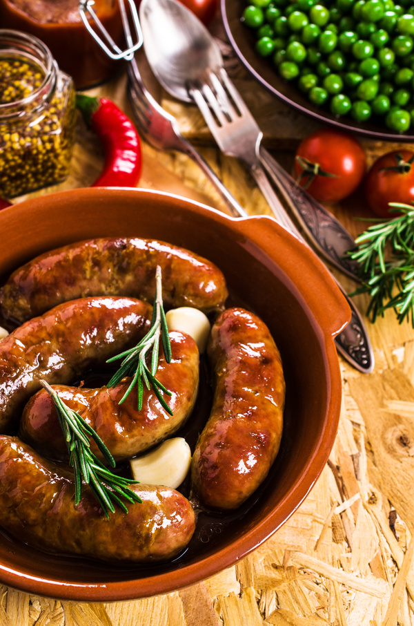 Baked meat sausages Stock Photo 07