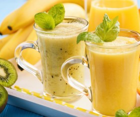 Banana and freshly squeezed banana juice Stock Photo