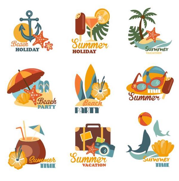 Beach summer labels design vector