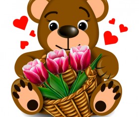 Bear with pink flower vector