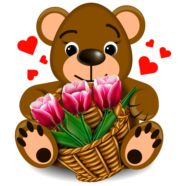 Bear with pink flower vector