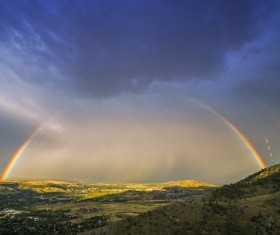 Beautiful double rainbow after the rain Stock Photo