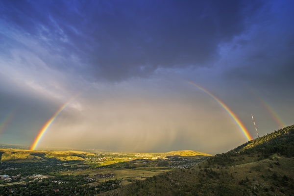 Beautiful double rainbow after the rain Stock Photo
