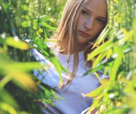 Beautiful girl in wheat field Stock Photo
