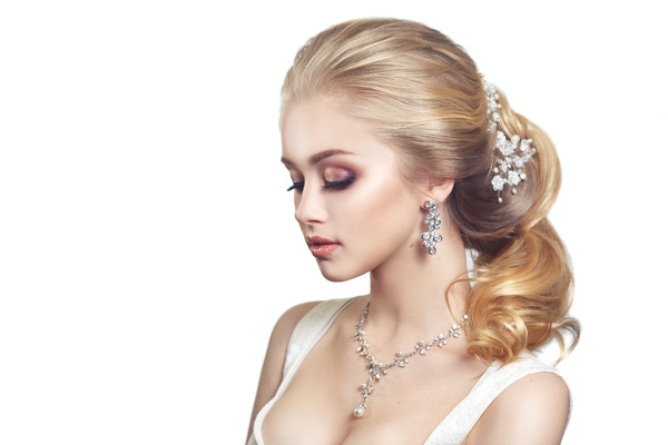 Beautiful girl wearing diamond jewelry Stock Photo 01