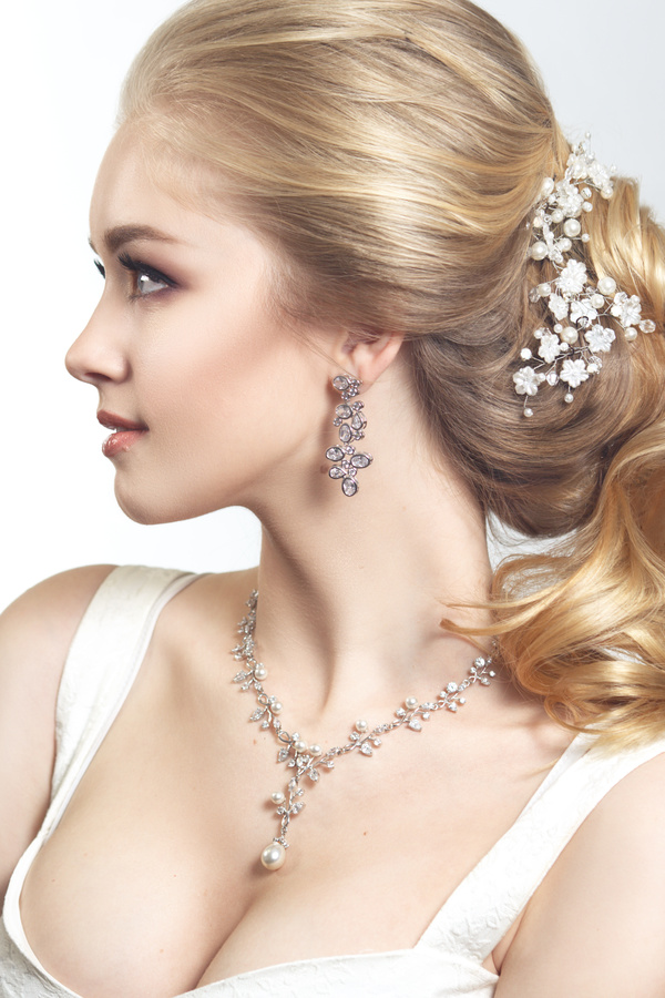 Beautiful girl wearing diamond jewelry Stock Photo 02
